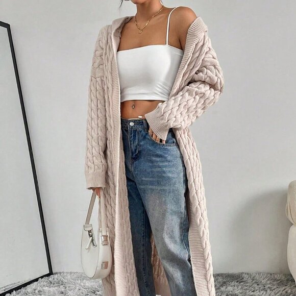 Apricot Casual Women's Drop Shoulder Open Front Hooded Longline Cardigan - Picture 4 of 7